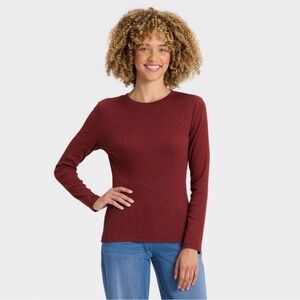Lot Of 2 - A New Day Women's Slim Fit Long Sleeve Shirts, Size Small, Burgundy.